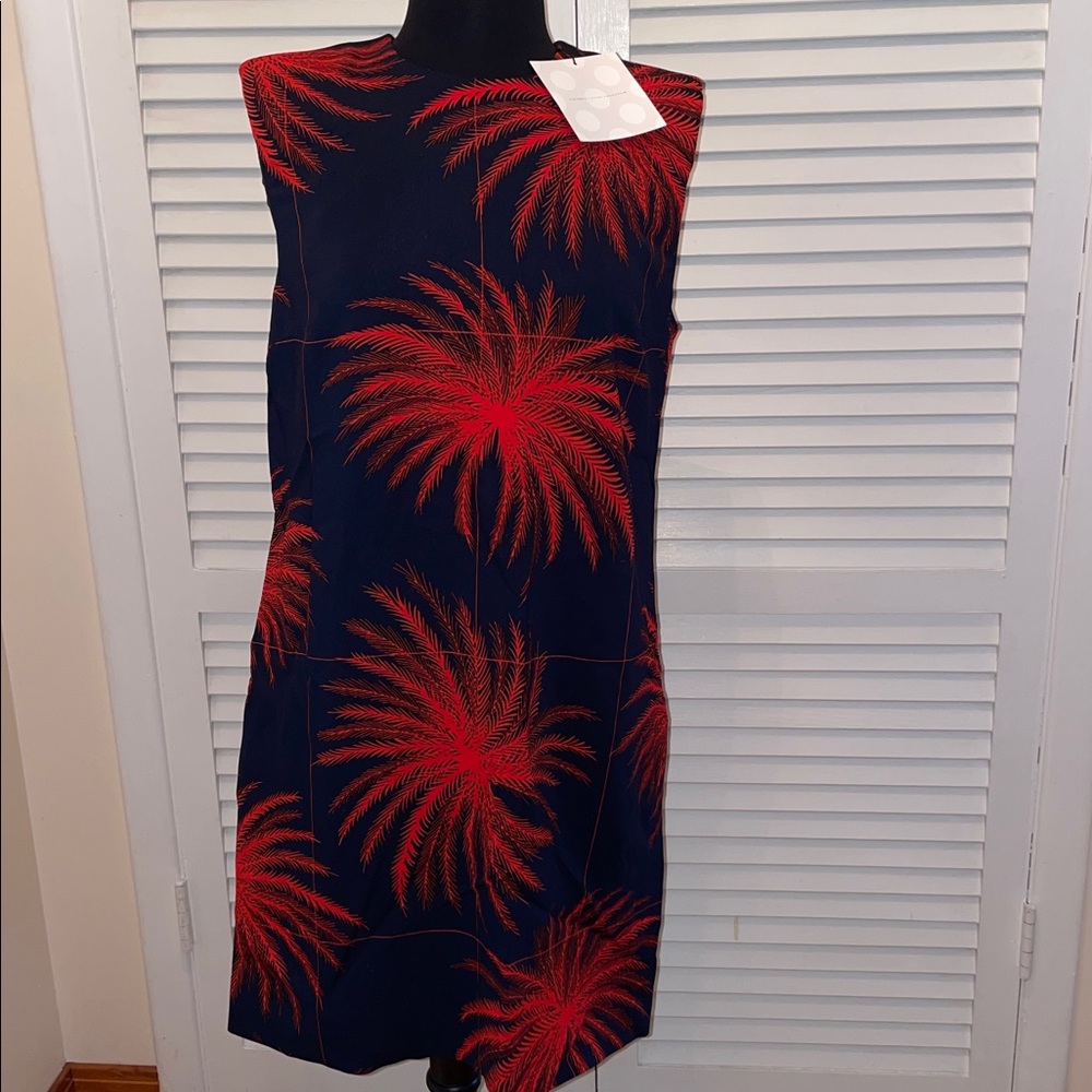 Victoria Beckham Red and Black Patterned Stretch Dress silk lining size 10